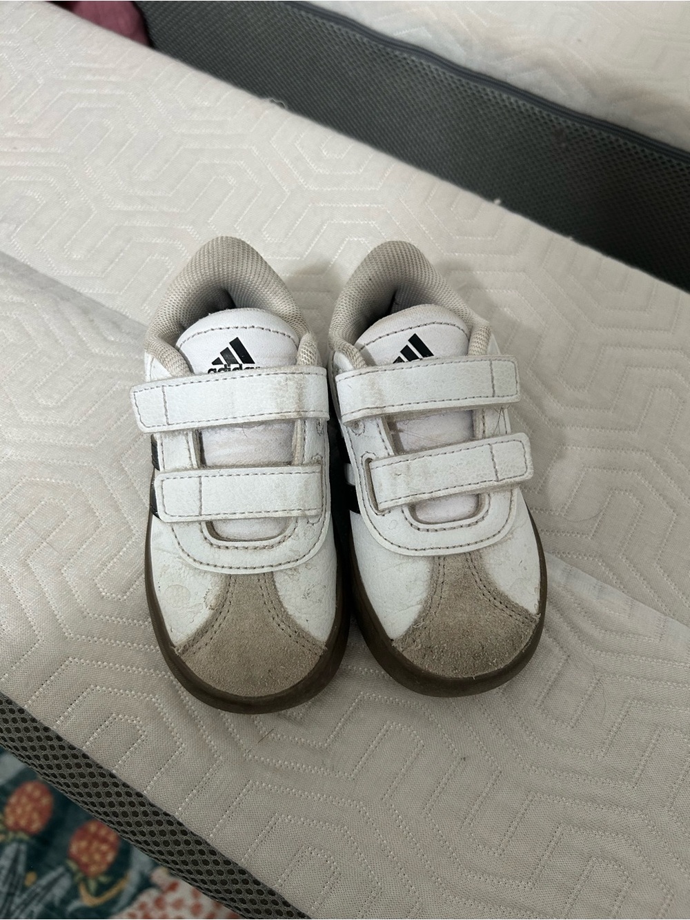 adidas Kids White and Beige Velcro Athletic Sneakers